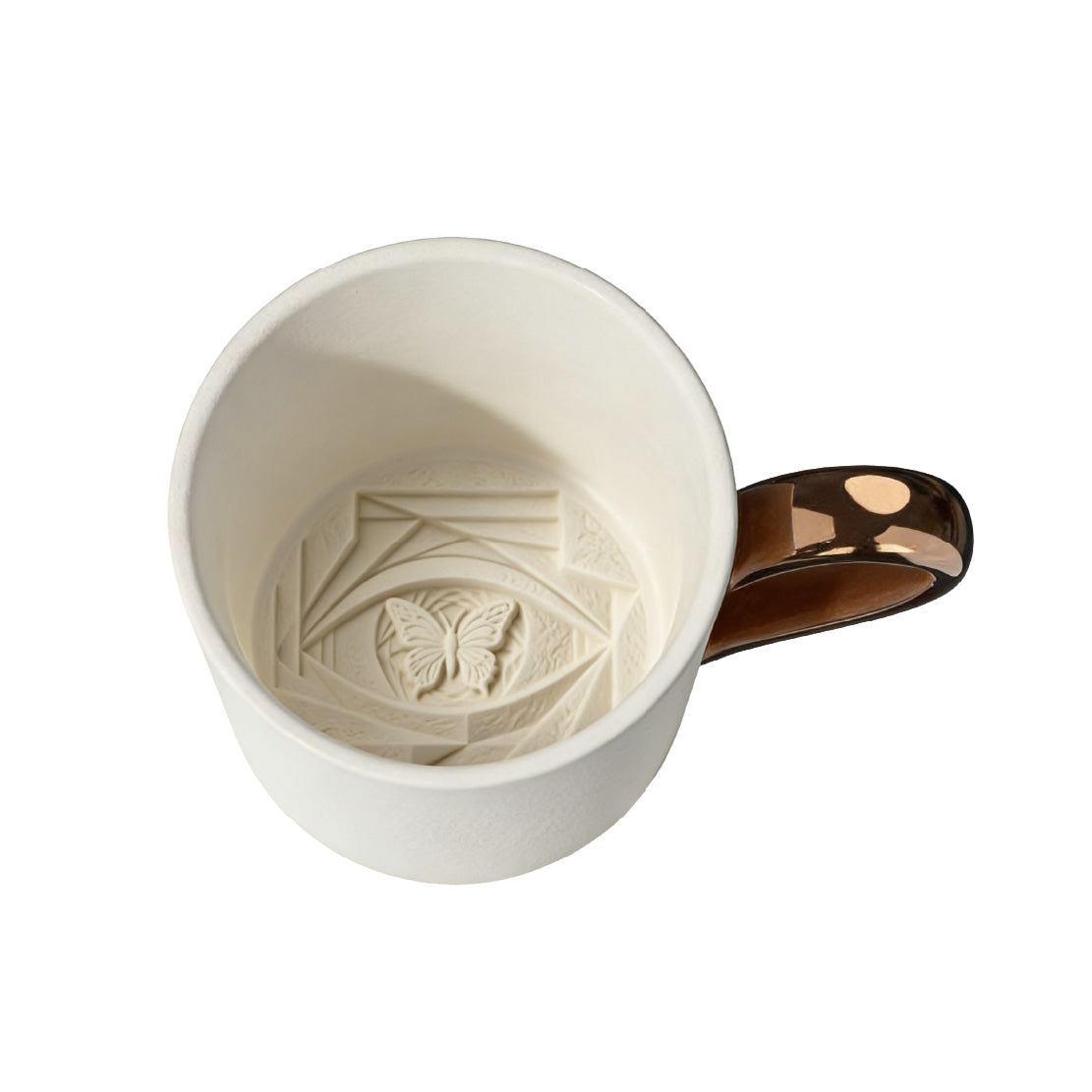 Bloomingware Butterfly World Artist ceramic mug BM-19 — hidden interior art with gold handle