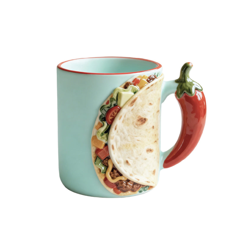 Bloomingware BM-76 Fiesta Taco & Chili ceramic mug 16oz — 3D chili handle